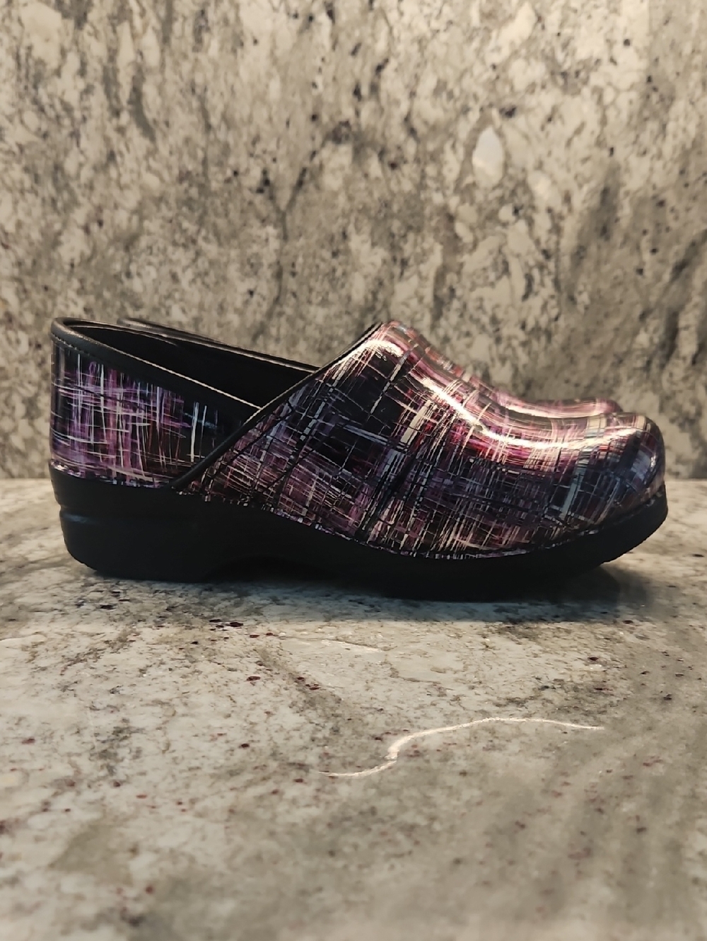 Dansko Slip-On Clog Crosshatch Purple Pattern